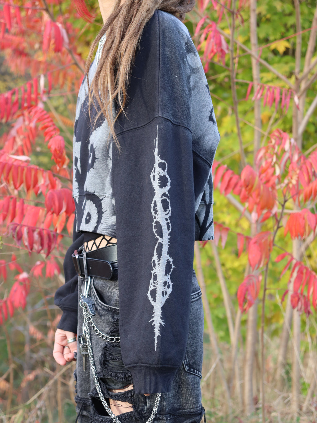 Crew neck crop top skull Large